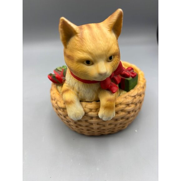 Vtg Schmid Music Box Cat In Basket Music Box Figurine 1983 Gordon Fraser Christm - Picture 7 of 7